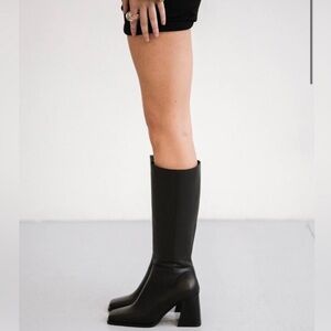 Le Midnight Noir Square Toe Heeled Boots - Black